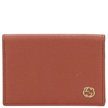 Pre Owned Gucci Brown Leather Interlocking GG Passport Cover