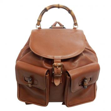 Pre Owned Gucci Brown Leather Bamboo Backpack