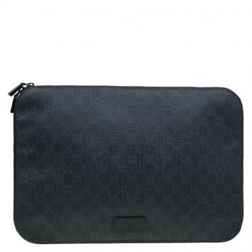 Pre Owned Gucci Dark Grey GG Supreme Canvas Portfolio