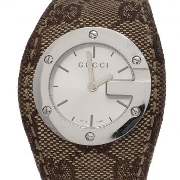 Pre Owned Gucci White Stainless Steel U Play Canvas Women's Wristwatch 31MM