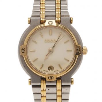 Pre Owned Gucci Cream Gold-Plated Stainless Steel 9000L Women's Wristwatch 25MM