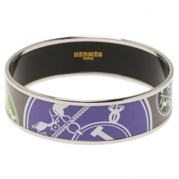 Pre Owned Hermès Wide Printed Multicolor Enamel Palladium Plated Bracelet