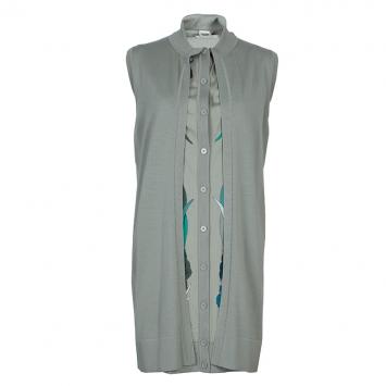 Pre Owned Hermes Grey Printed Cotton Sleeveless Cardigan Dress S
