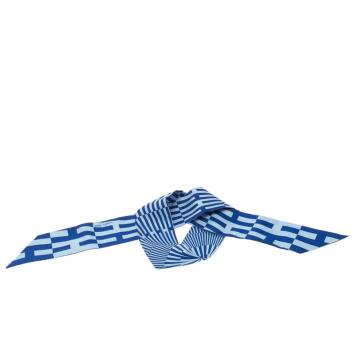 Pre Owned Hermes Indigo Ciel H Print Twilly Silk Bandeau Scarf