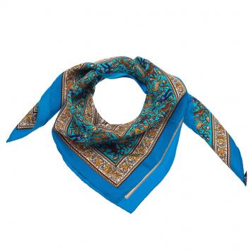 Pre Owned Hermes Blue Chasse En Inde Silk Square Scarf 