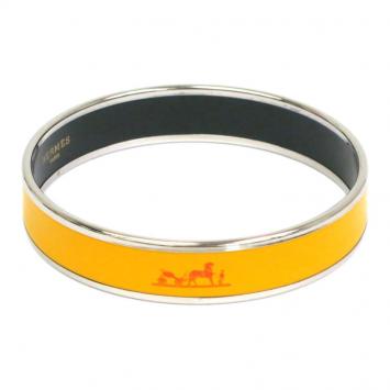 Pre Owned Hermes Caleche Wide Yellow Enamel Palladium Plated Bracelet 