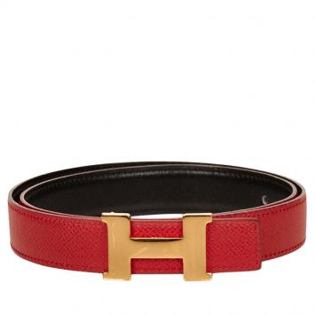 Pre Owned Hermes Red Leather Constance Belt 70 CM