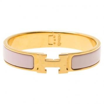 Pre Owned Hermes Clic Clac H Pink Enamel Gold Plated Bracelet