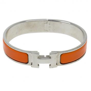 مملوكة مسبقًا Hermes Clic Clac H Orange Enamel Palladium Plated Bracelet PM
