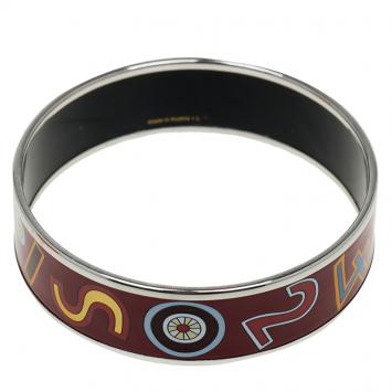 Pre Owned Hermes Wide Multicolor Printed Enamel Bangle Bracelet