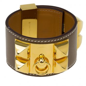 Pre Owned Hermès Collier de Chien Calfskin Leather Gold Plated Bracelet