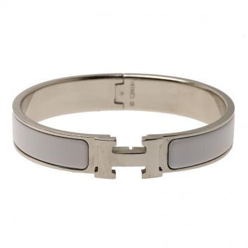مملوكة مسبقًا Hermes Clic Clac H Narrow White Enamel Palladium Plated Bracelet GM
