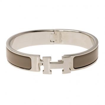 مملوكة مسبقًا Hermes Clic Clac H Candied Chestnut Narrow Enamel Palladium Plated Bracelet PM