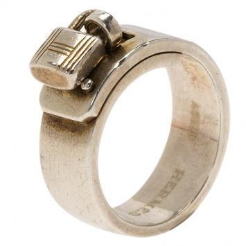 Pre Owned Hermes Vintage H Padlock Silver Band Ring Size 49