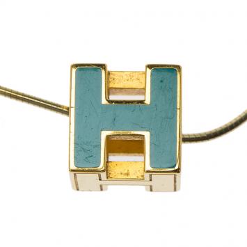 Pre Owned Hermes Cage d'H Enamel Gold Plated Pendant Necklace 