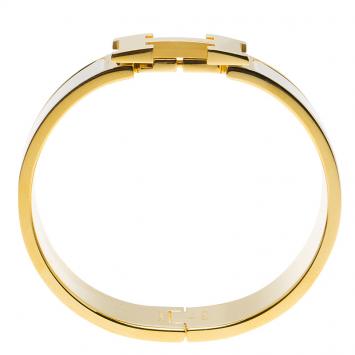 مملوكة مسبقًا Hermes Clic Clac H White Enamel Gold Plated Wide Bracelet PM