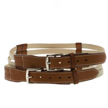 Pre Owned Hermes Beige/Brown Leather Double Etriviere Belt 70 CM
