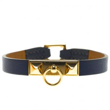 Pre Owned Hermes Micro Rivale Blue Leather Bracelet XS