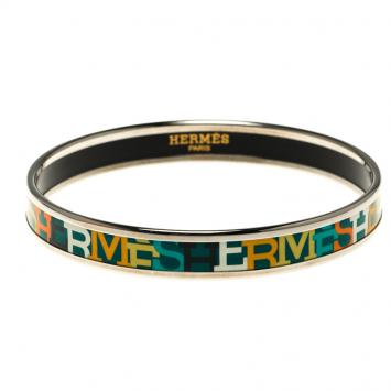 Pre Owned Hermes Capitales Multicolor Printed Enamel Narrow Bangle Bracelet GM