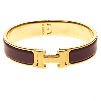 Pre Owned Hermes Clic Clac H Purple Enamel Gold-Plated Bracelet PM