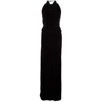 Pre Owned Hermes Black Velvet Halter Back Gown M