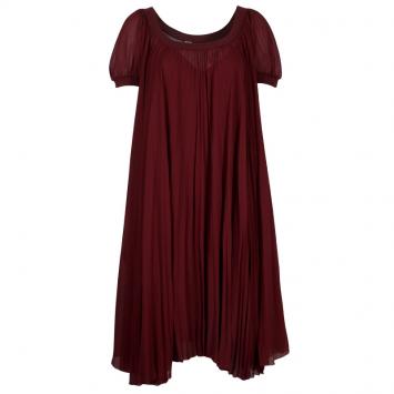 Pre Owned Hermes Red Silk Off-Shoulder Dress M