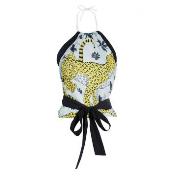 Pre Owned Hermes Printed Cotton Handkerchief Halter Tie-Up Top L