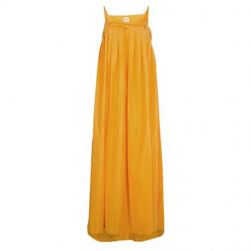 Pre Owned Hermes Orange Pleated Cotton Sleeveless Maxi Dress S