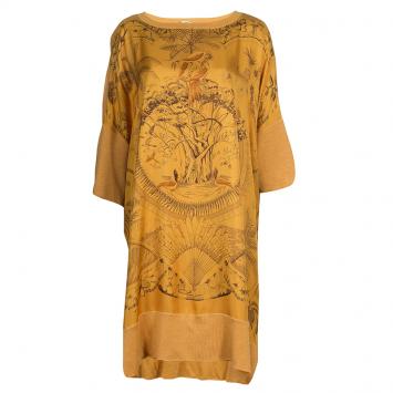 Pre Owned Hermes Orange Printed Silk Wool Dress OS