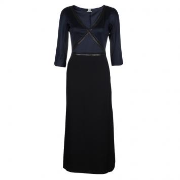 Pre Owned Hermes Black Leather Trim Detail Long Sleeve Dress S