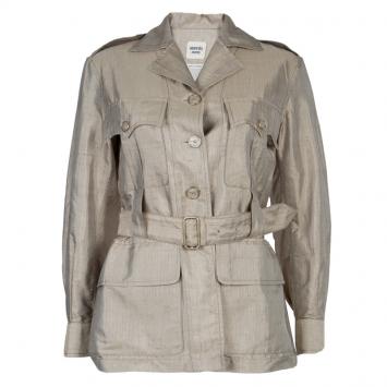 مملوكة مسبقًا Hermes Beige Raw Silk Notched Collar Belted Jacket S