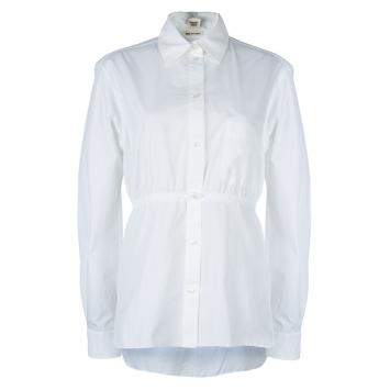 Pre Owned Hermes White Gathered Waist Long Sleeve Cotton Shirt L