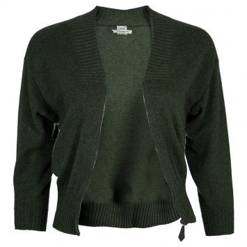 Pre Owned Hermes Olive Green Zip Front Cropped Cashmere Cardigan S