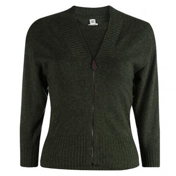 Pre Owned Hermes Olive Green Cashmere Sleeveless Sweater And Zip Front Cardigan Set S