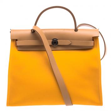 Pre Owned Hermes Jaune Dor Yellow Canvas and Leather Herbag Zip 31 Bag