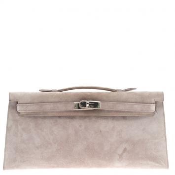 Pre Owned Hermes Lilac Suede Palladium Hardware Kelly Longue Clutch 34cm