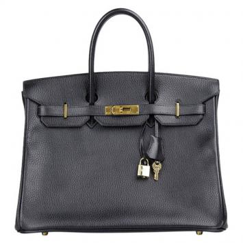 Pre Owned Hermes Noir Ardennes Leather Gold Hardware Birkin 35 Bag