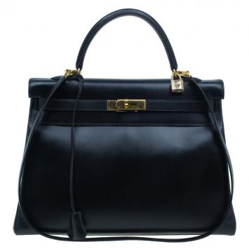 Pre Owned Hermes Noir Togo Calfskin 35cm Kelly Tote