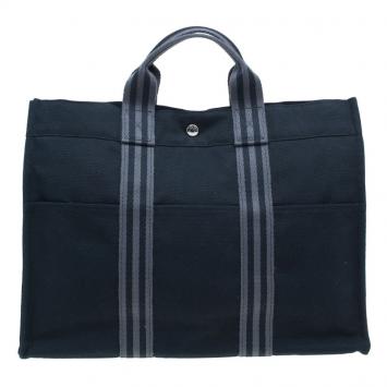 Pre Owned Hermès Black Grey Canvas Fourre-tout Tote