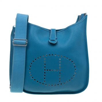 Pre Owned Hermes Blue Clemence Leather Evelyne III GM