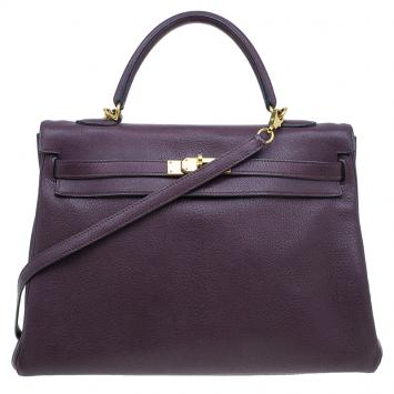 مملوكة مسبقًا Hermes Purple Leather Palladium Hardware Kelly 35