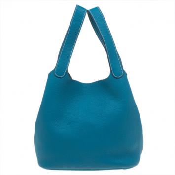 Pre Owned Hermes Azure Clemence Leather Picotin MM Bag