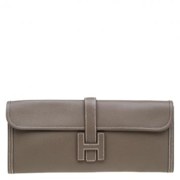 Pre Owned Hermes Brown Epsom Leather Jige Clutch