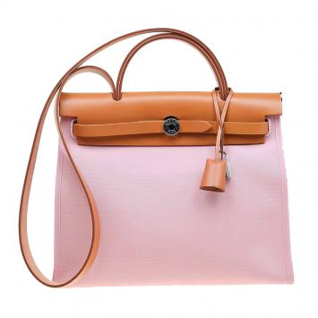 Pre Owned Hermes Pink Canvas Vacheta Leather Herbag Zip 31 Bag