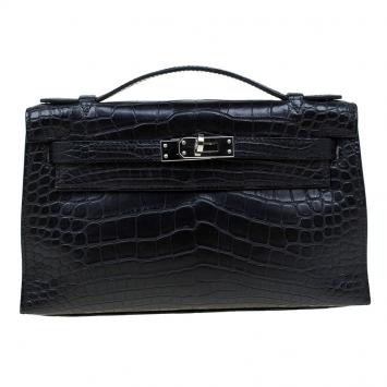 مملوكة مسبقًا Hermes Black Alligator Palladium Kelly Pochette
