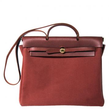 Pre Owned Hermes Brown Toile Canvas/Leather 2-in-1 Herbag GM Bag