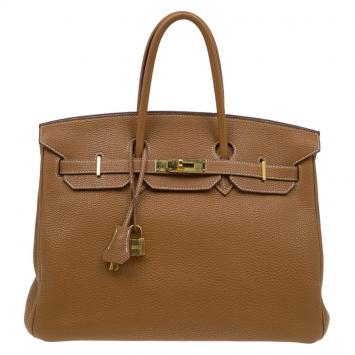 Pre Owned Hermes Cognac Togo Leather Gold Hardware Birkin 35 Bag