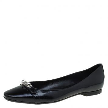 مملوكة مسبقًا Hermes Black Leather Liberty Ballet Flats Size 38