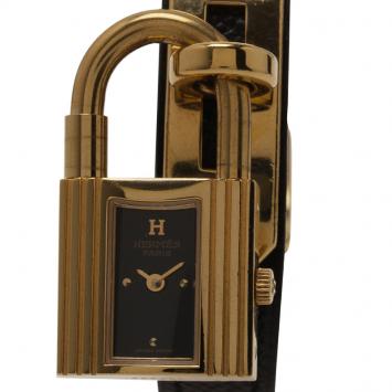 Hermes Black Gold-Plated Stainless Steel Kelly Women's Wristwatch 20MM