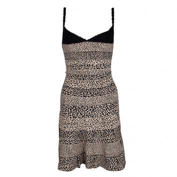 Pre Owned Herve Leger Black and Beige Animal Pattern Knit Nell A-Line Bandage Dress XS